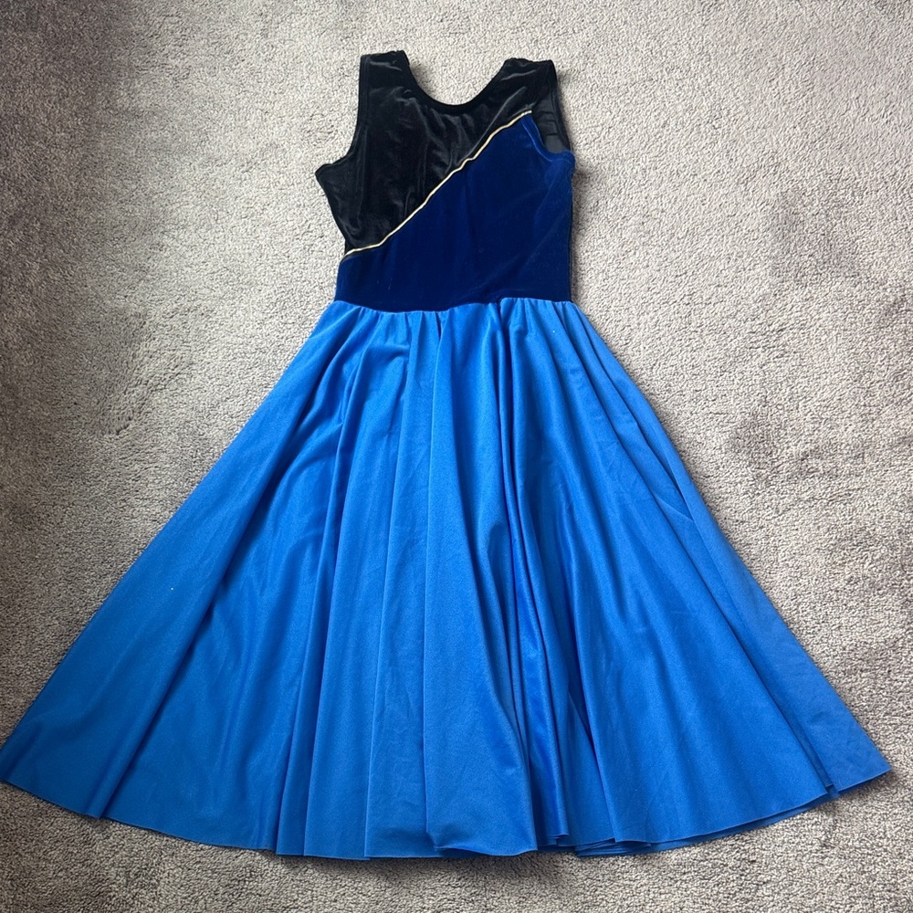 Blasia Royal Blue Velvet Dance Dress SIZE S Sleeveless Performance Costume